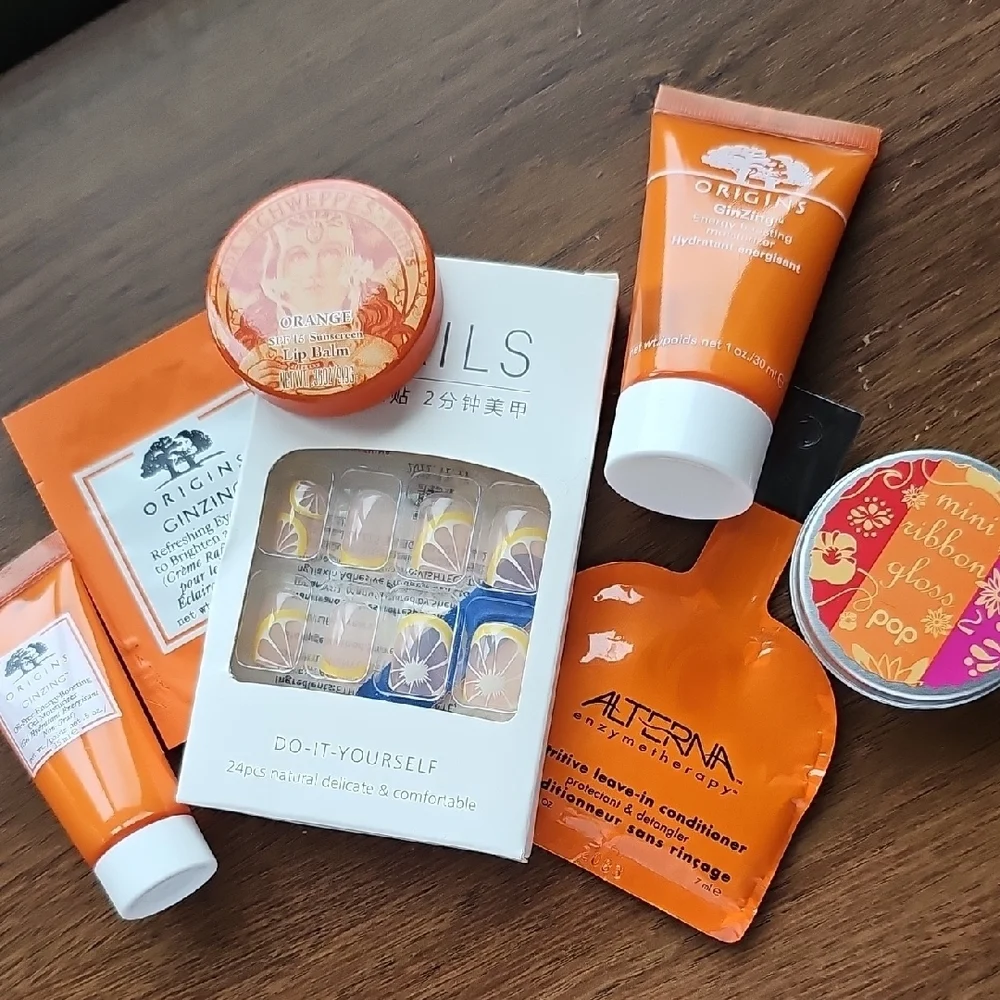 New Sephora Origins Beauty Sample Lot Citrus Press-On Nails Lip Gloss Samples